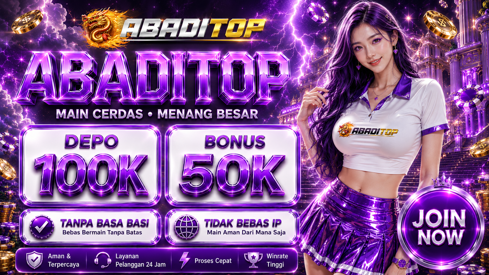 ABADITOP sistem pembayaran pasti lancar, Layanan 24 jam , Platform : Slot Gacor : penawaran special. bonus new member. minimal depo 10,000rb